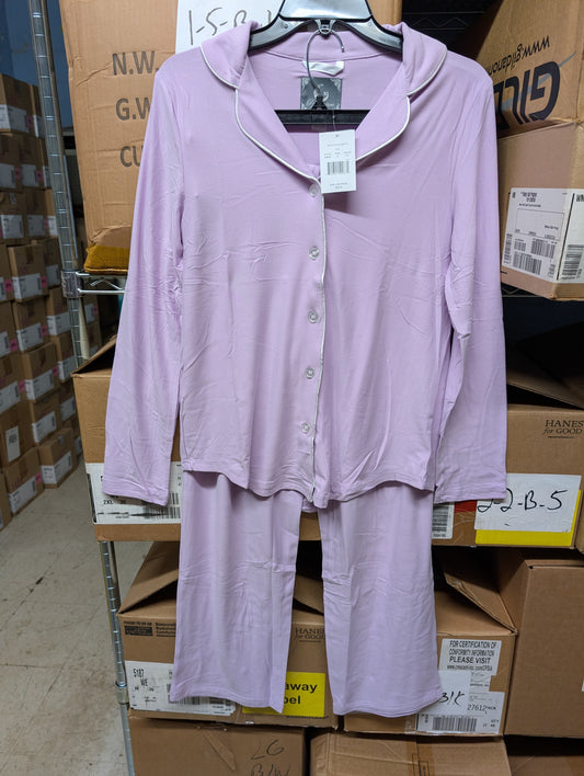 PJ Couture 82808 Women's Two Piece Pants Top Notch Long Sleeve Shirt Pajamas Lavender (Pick Size Small - XL)