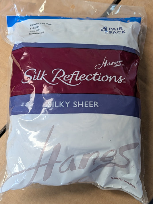 Hanes Silk Reflections Control Top Reinforced Toe Pantyhose 4-Pack Natural Size EF