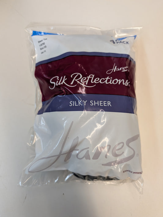 Hanes Silk Reflections Control Top Sheer Toe Pantyhose 4-Pack Jet Black Size CD
