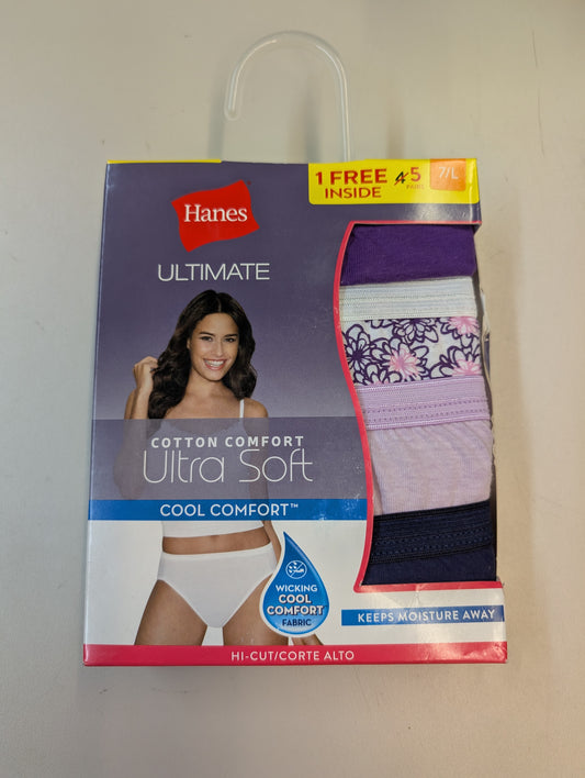 Hanes 43K5FA Ultimate 100% Cotton 5-Pack Comfort Hi-Cut Panties Briefs Size 7 Large