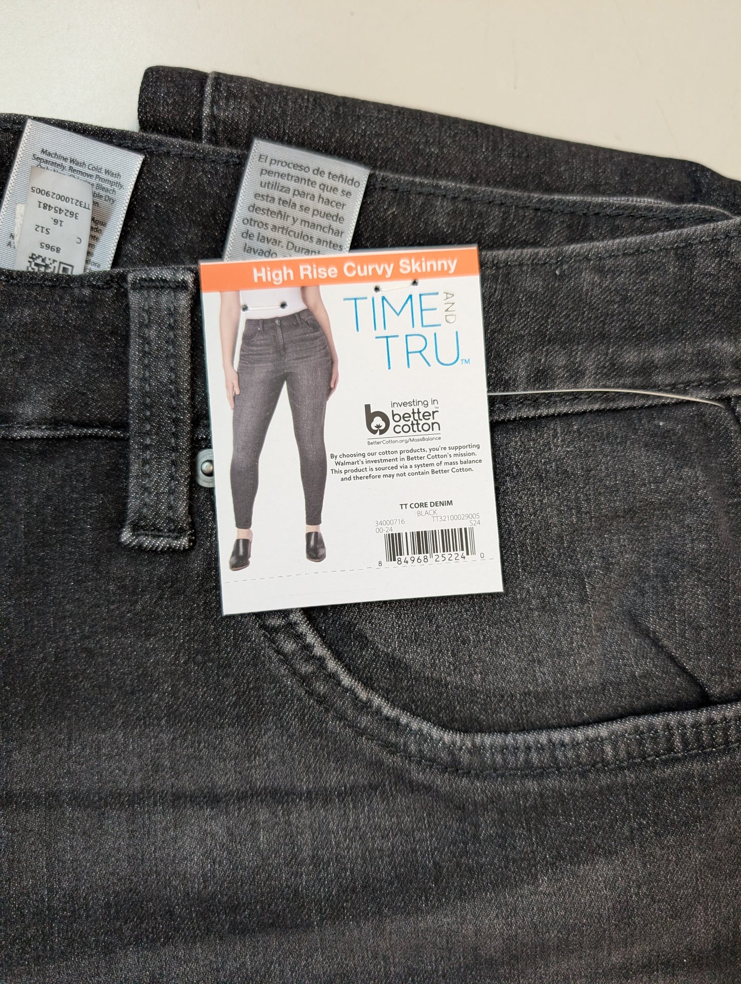 Time And Tru Women's High Rise Curvy Skinny Stretchy Jeans Black Wash (Pick Size 14 or 16)