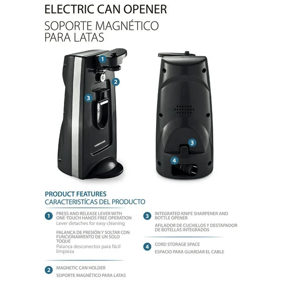 Farberware Electric Can Opener & Knife Sharpener, Bottle Opener with Removable Cutting Lever Black