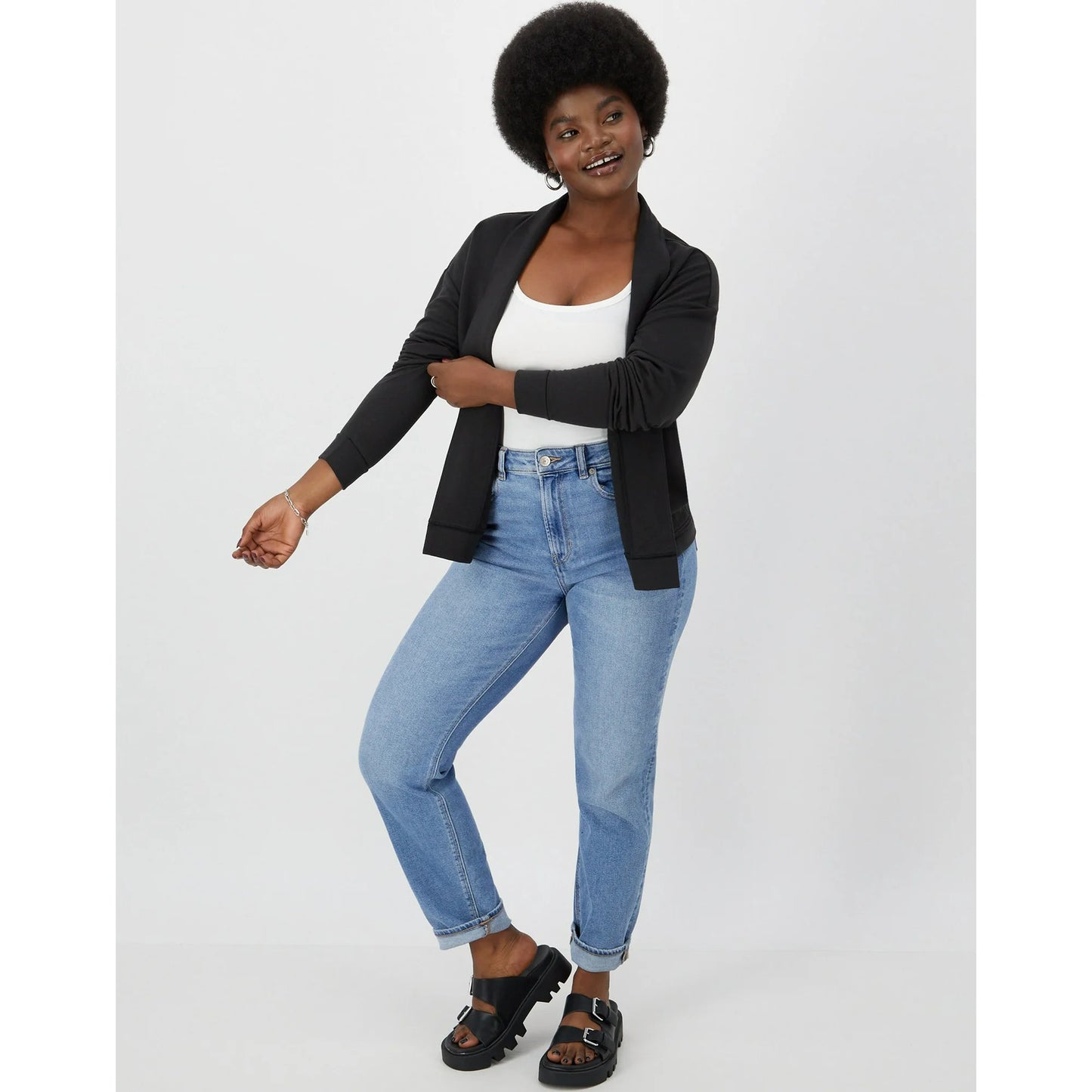 Hanes OG163 Women's Originals Soft Brushed Fleece Cardigan Black (Pick Size)