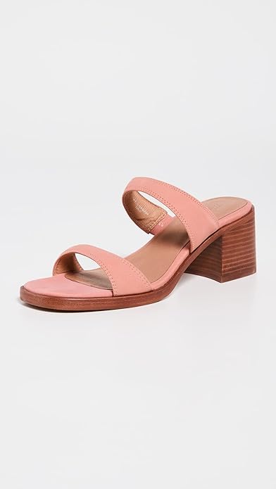 Madewell NK025 Women's Saige Double-Strap Heeled Mules Sandal in Nubuck Leather Dried Rose (Pick Size)