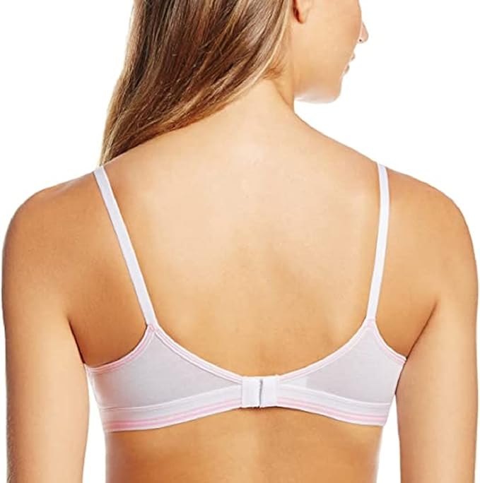Hanes G147 Womens Cottony Boyfriend Wirefree Bra White w/ Pink Accents -- Only X-Large Left!