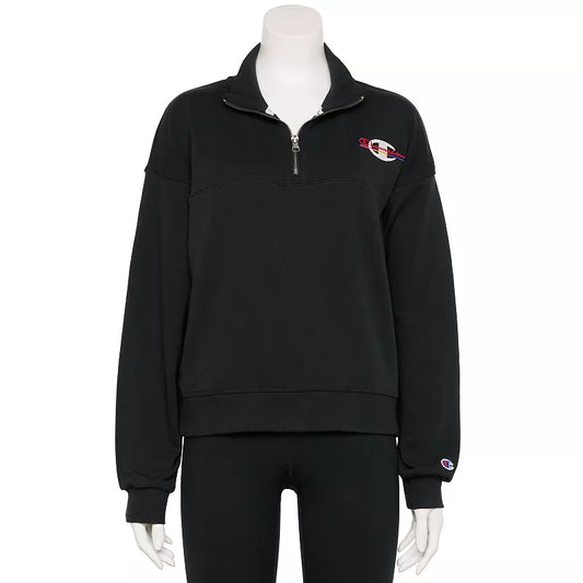 Champion W59231 Women's Campus French Terry Quarter Zip Pullover Large Black
