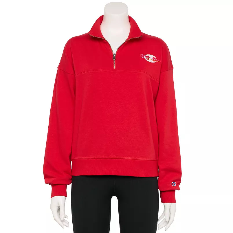 Champion W59231 Women's Campus French Terry Quarter Zip Pullover Medium Red