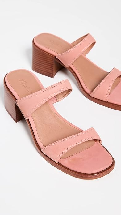 Madewell NK025 Women's Saige Double-Strap Heeled Mules Sandal in Nubuck Leather Dried Rose (Pick Size)