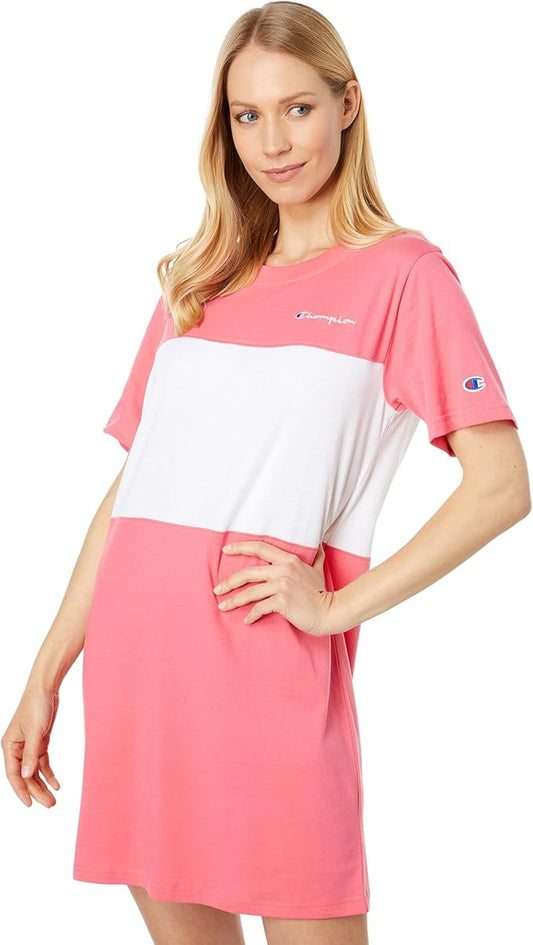 Champion W3277 Women's Campus Color-Blocked Dress Embroidered Logo Pink Small