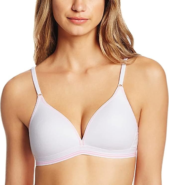 Hanes G147 Womens Cottony Boyfriend Wirefree Bra White w/ Pink Accents -- Only X-Large Left!