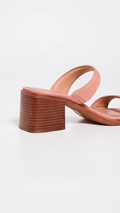 Madewell NK025 Women's Saige Double-Strap Heeled Mules Sandal in Nubuck Leather Dried Rose (Pick Size)
