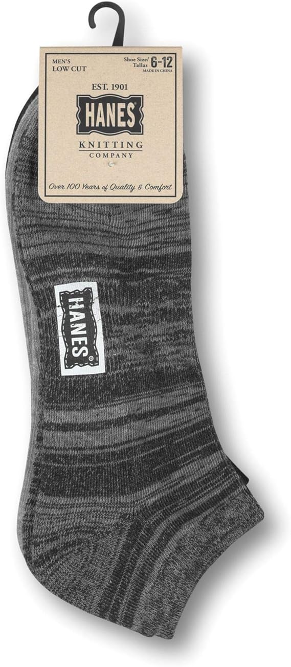Hanes HT1L3 Mens 1901 Heritage Half Cushion Low Cut Socks 3-Pack Black/Gray/Gray Fits Shoe Sizes 6-12