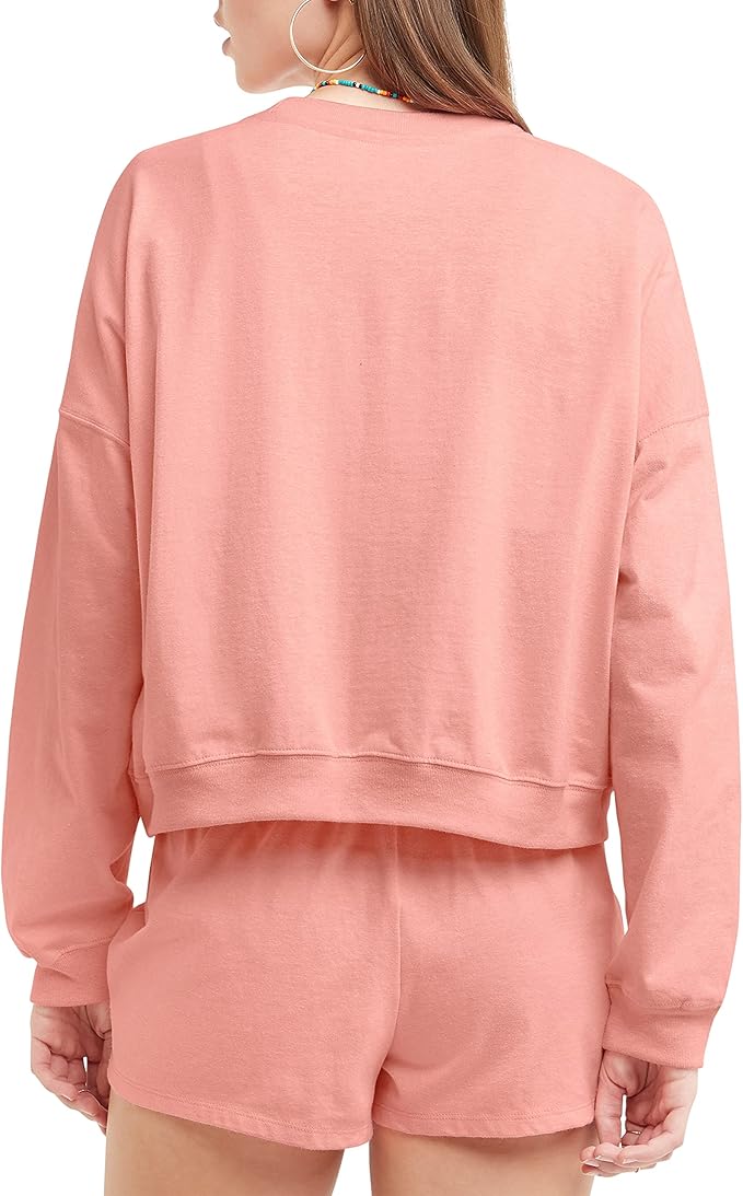 Champion W6189G Women's Midweight Long Sleeve Tee Shirt Medium Sugar Peach