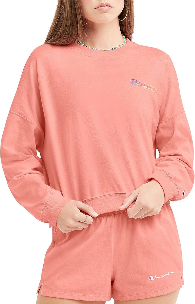 Champion W6189G Women's Midweight Long Sleeve Tee Shirt Medium Sugar Peach