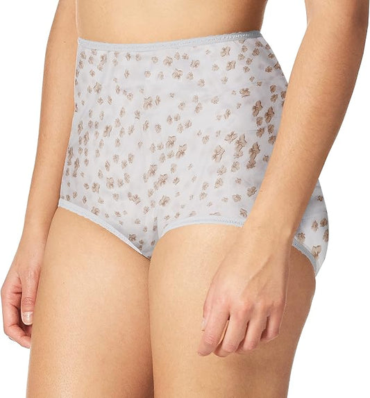 Bali Women's Skimp Skamp Panty, Smoothing Stretch Brief White Floral Size 6 Medium