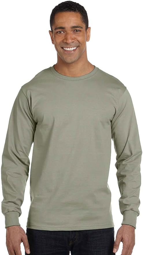 $3 Shirt Hanes 5187 Mens Long Sleeve Beefy-T T-Shirt Stonewashed Green (Pick Size Pickup Only)