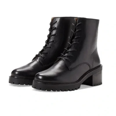 Madewell NH230 Women's BRADLEY Lace-Up Heeled Boots in Leather Lugsole Black (Pick Size)