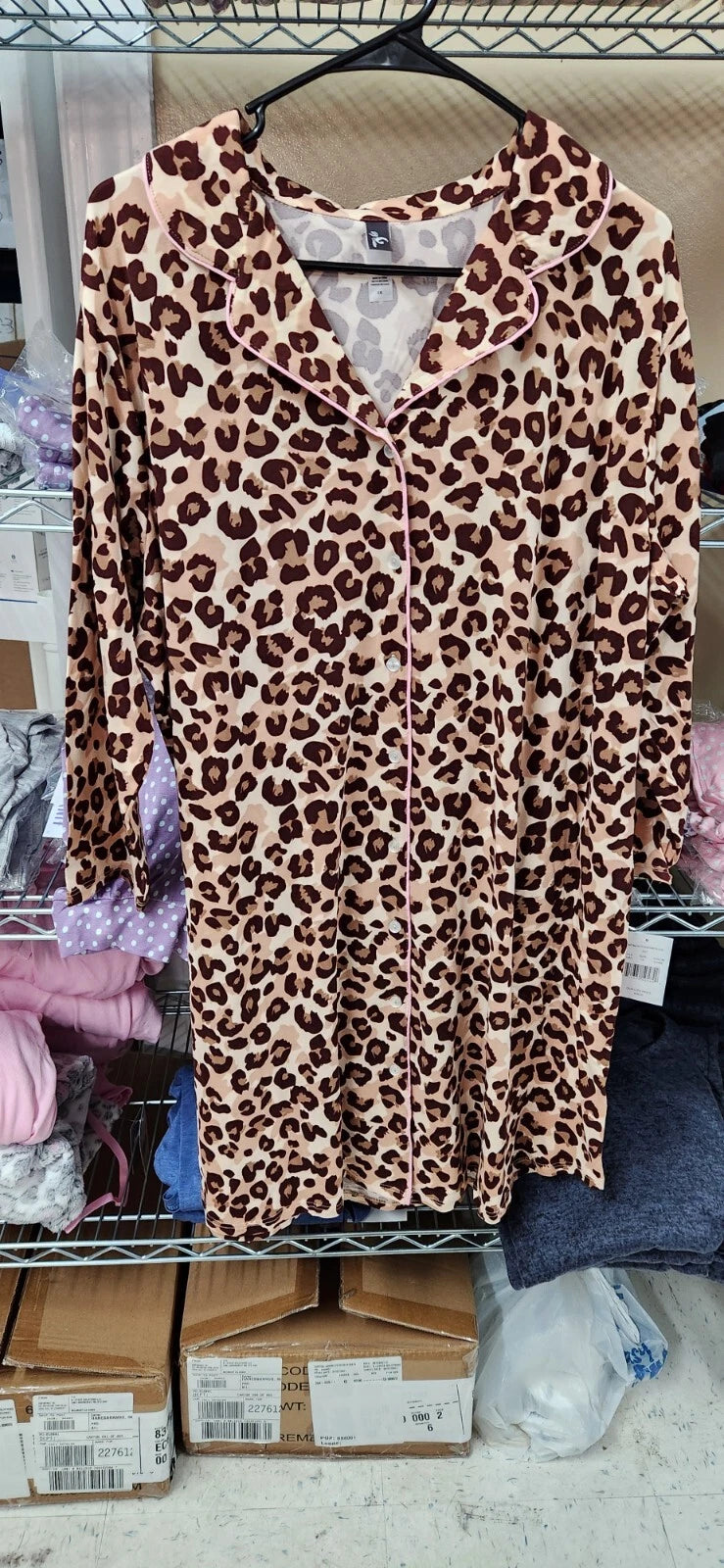 PJ Couture 83146 Women's One Piece Button Down Sleep Shirt Pajama PJ Animal Print (Pick Size)