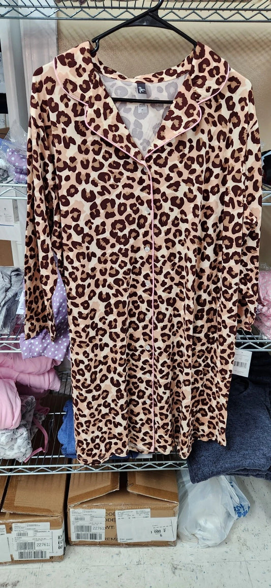 PJ Couture 83146 Women's One Piece Button Down Sleep Shirt Pajama PJ Animal Print (Pick Size)
