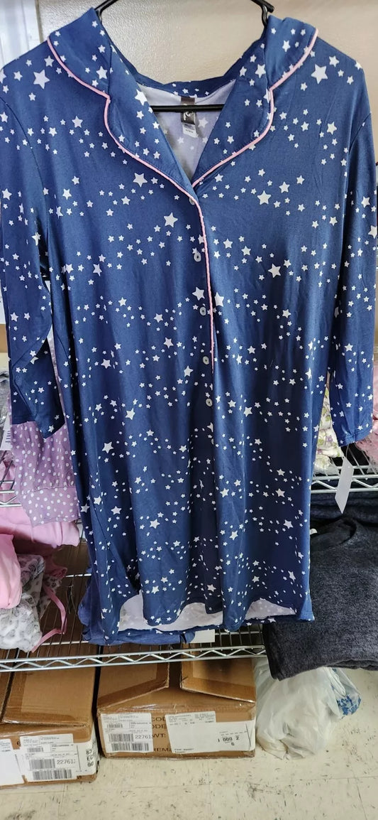 PJ Couture 83146 Women's One Piece Button Down Sleep Shirt Pajama PJ Sky Blue (Pick Size)