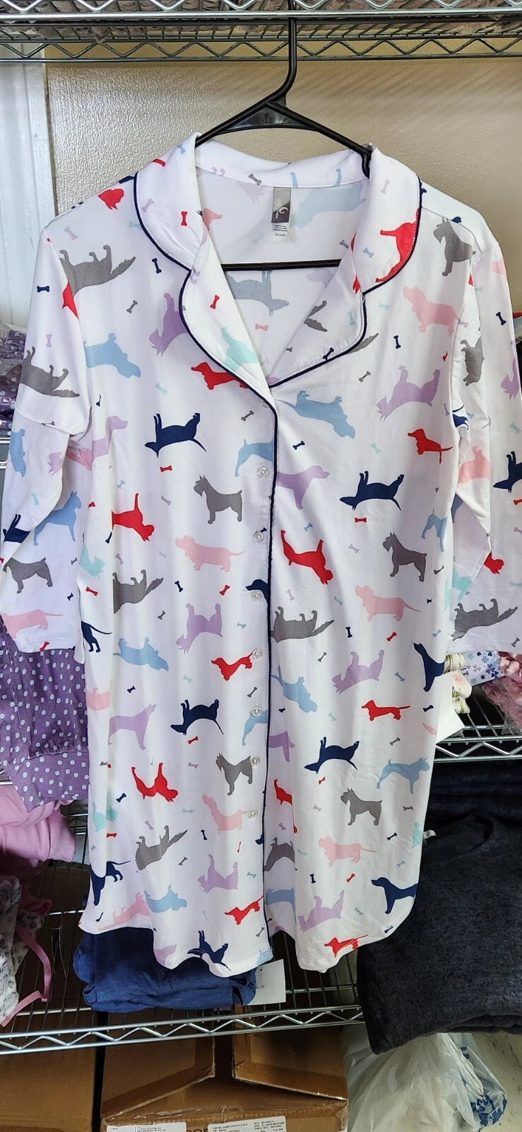 PJ Couture 83146 Women's One Piece Button Down Sleep Shirt Pajama PJ Dog Print (Pick Size)