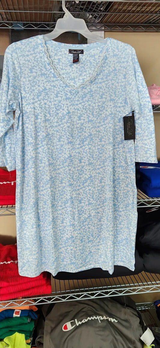 Rene Rofe N586805 Women's One Piece Lace Sleep Shirt Pajama PJ Blue White Floral (Pick Size)
