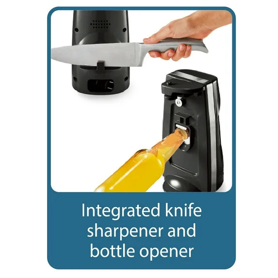 Farberware Electric Can Opener & Knife Sharpener, Bottle Opener with Removable Cutting Lever Black