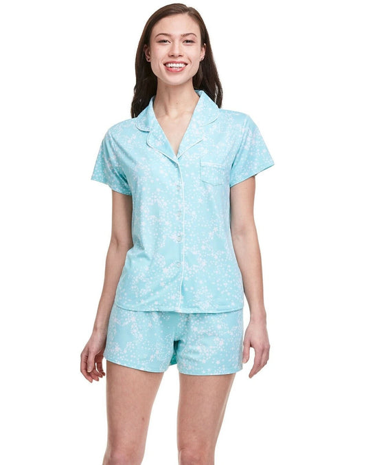 PJ Couture 83138 Women's Two Piece Shorts Top Sleepwear Pajama PJ Sets Turquoise Starbursts(Pick Size)