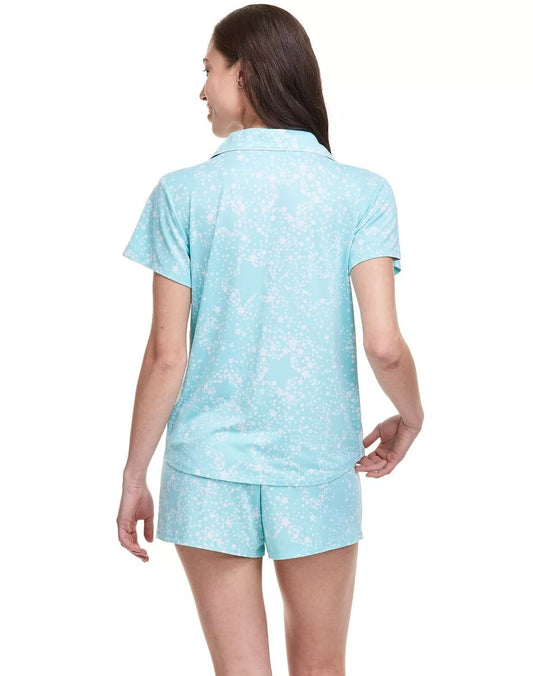 PJ Couture 83138 Women's Two Piece Shorts Top Sleepwear Pajama PJ Sets Turquoise Starbursts(Pick Size)