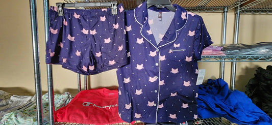 PJ Couture 83138 Women's Two Piece Shorts Top Sleepwear Pajama PJ Sets Navy Cats (Pick Size)