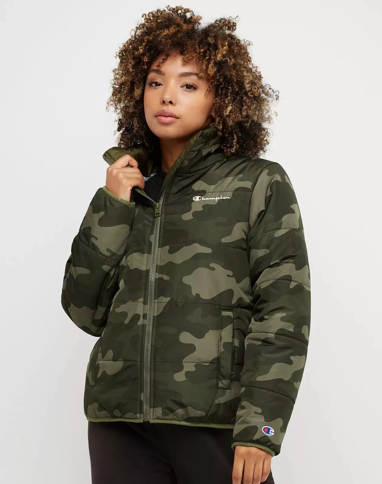 Champion Puffer Women's Jacket Lightweight Recycled Fill Camo Cargo Olive (Pick Size)