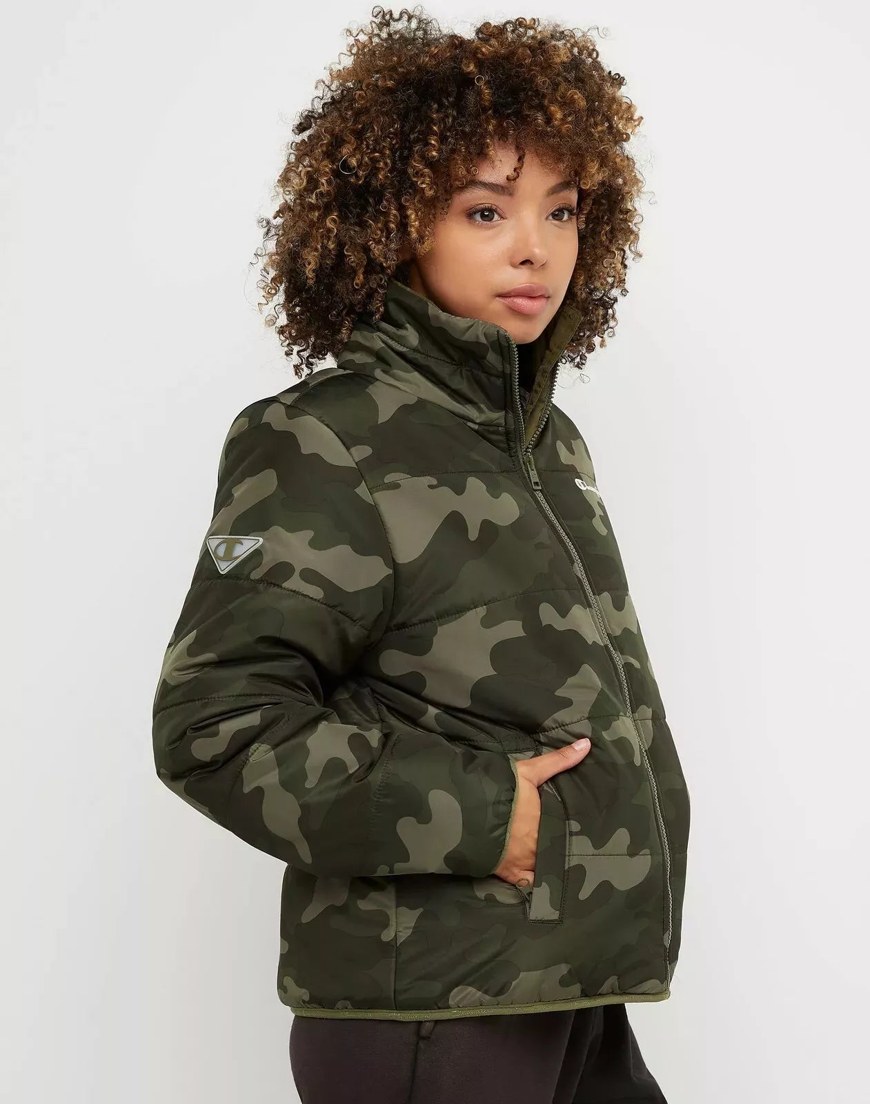 Champion Puffer Women's Jacket Lightweight Recycled Fill Camo Cargo Olive (Pick Size)