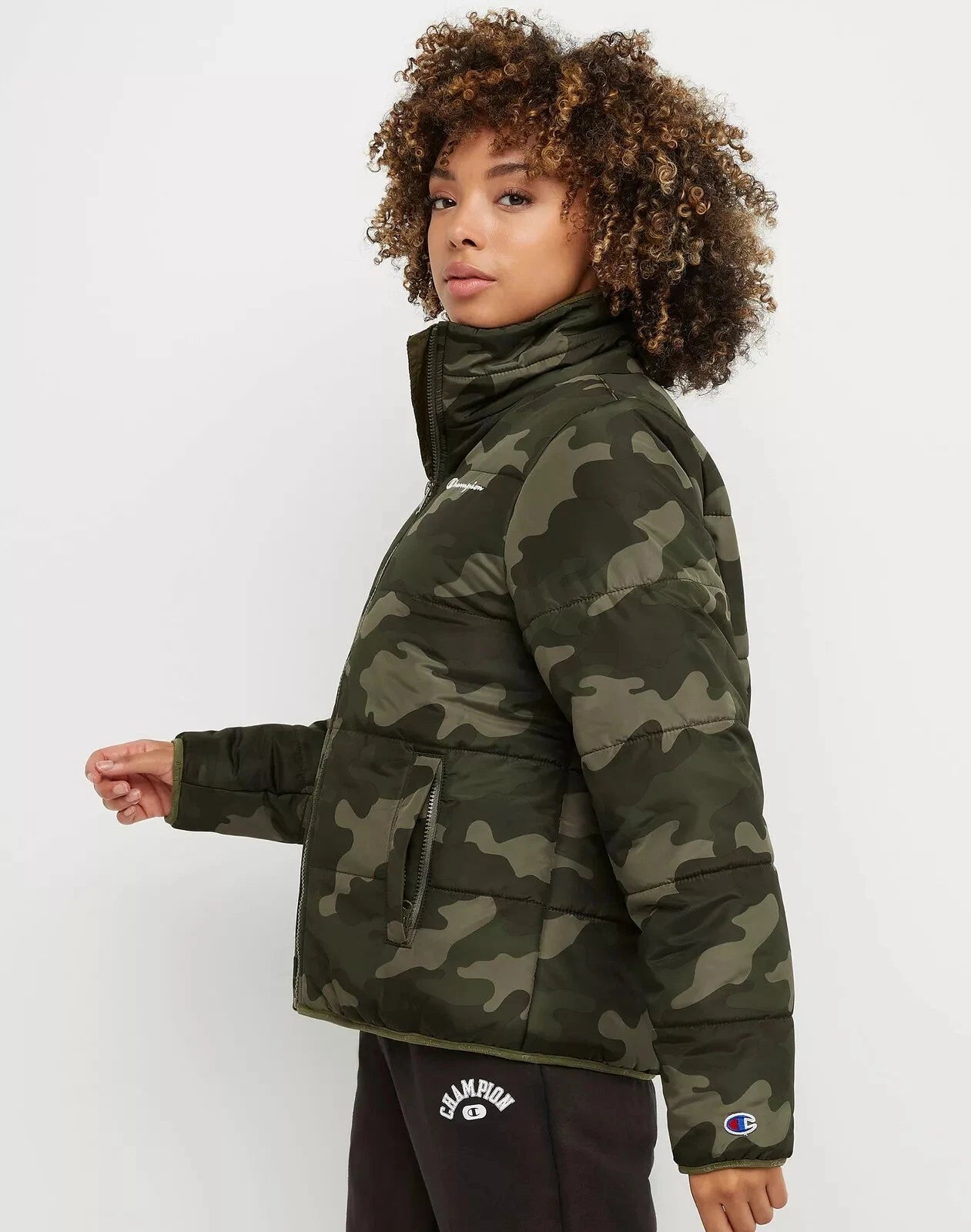 Champion Puffer Women's Jacket Lightweight Recycled Fill Camo Cargo Olive (Pick Size)