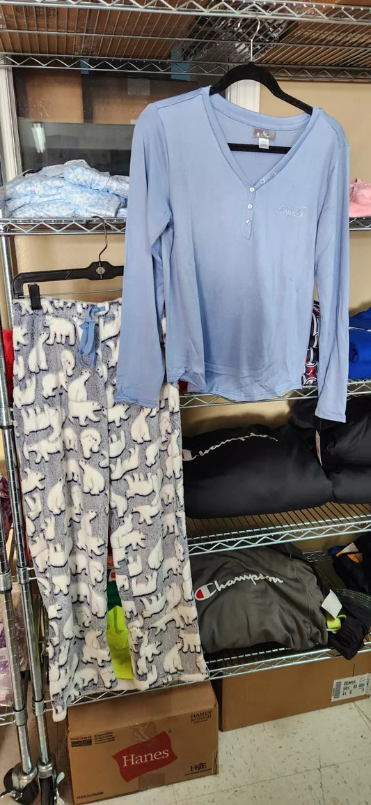 PJ Couture 83100 Women's Button Up 2-Pc Pajama Set COMFY Sleep Pants Shirt Blue "Lovable" (Pick Size)