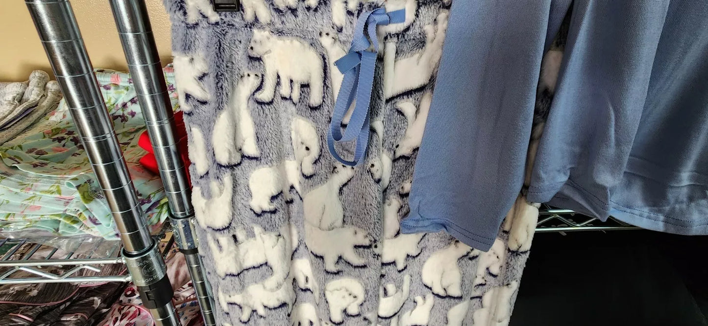PJ Couture 83100 Women's Button Up 2-Pc Pajama Set COMFY Sleep Pants Shirt Blue "Lovable" (Pick Size)
