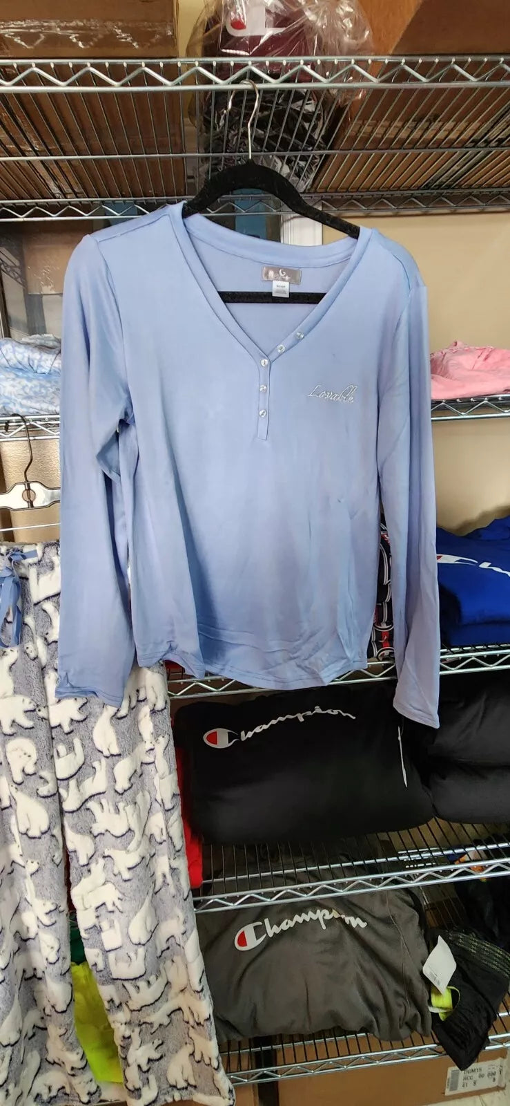 PJ Couture 83100 Women's Button Up 2-Pc Pajama Set COMFY Sleep Pants Shirt Blue "Lovable" (Pick Size)