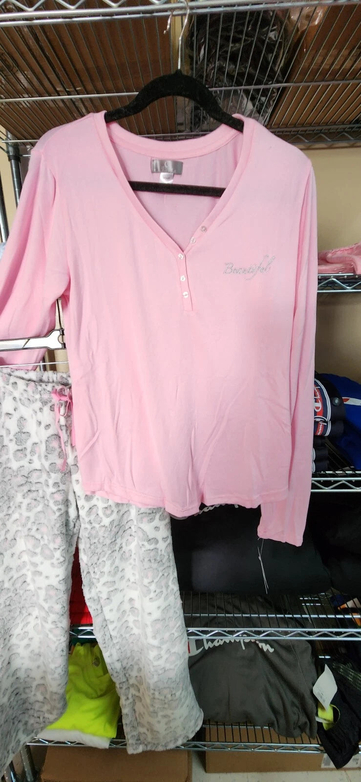 PJ Couture 83100 Women's Button Up 2-Pc Pajama Set COMFY Sleep Pants Shirt Pink "Beautiful" (Pick Size)