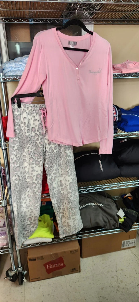 PJ Couture 83100 Women's Button Up 2-Pc Pajama Set COMFY Sleep Pants Shirt Pink "Beautiful" (Pick Size)