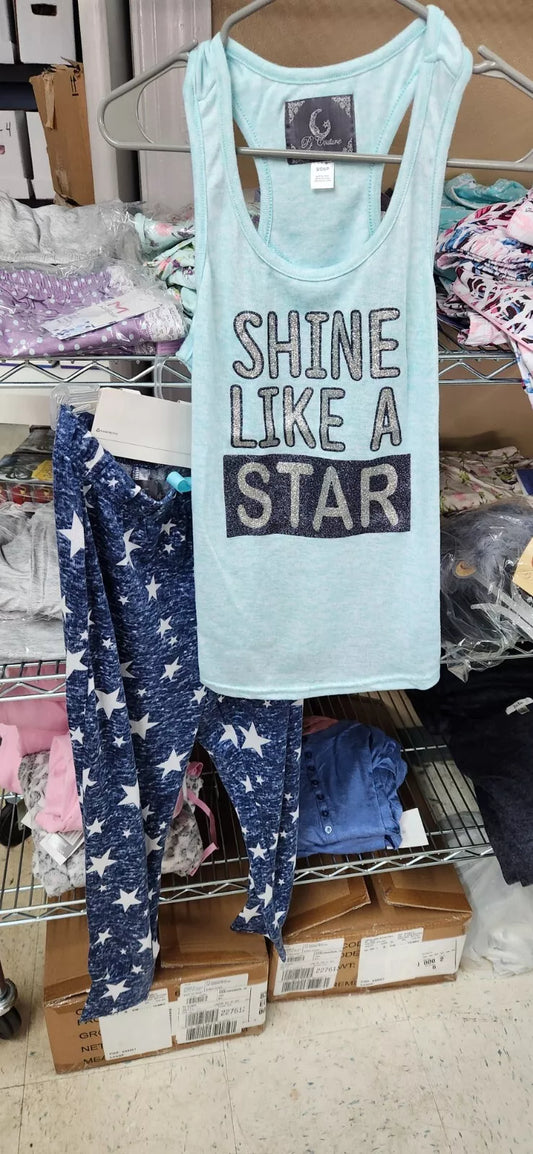 PJ Couture 82678 Women's Two Piece Pants Tank Top Pajama PJ Sets Shine Like A Star (Pick Size)