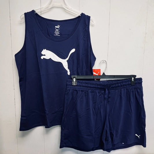 Puma Women's 2-Piece Tank Top & Lounge Short Pajama PJ Sleep Set Navy PLUS SIZES (Pick Size)