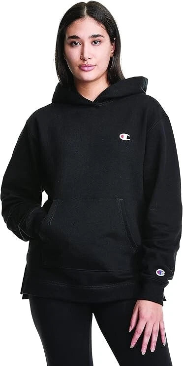Champion WL9300 Women's Reverse Weave Hoodie Open Bottom Sweatshirt Black (Pick Size)
