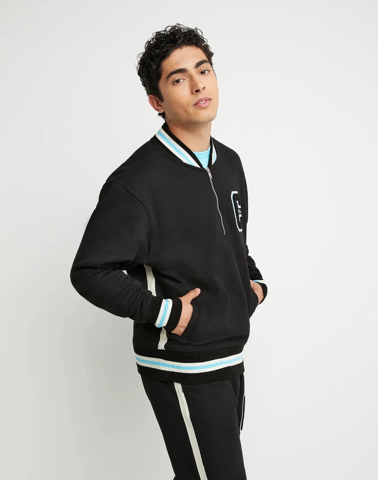 Champion V74895 Men's Champion Reverse Weave 1/4 Zip Embroidered Track Letter Jacket Black (Pick Size)