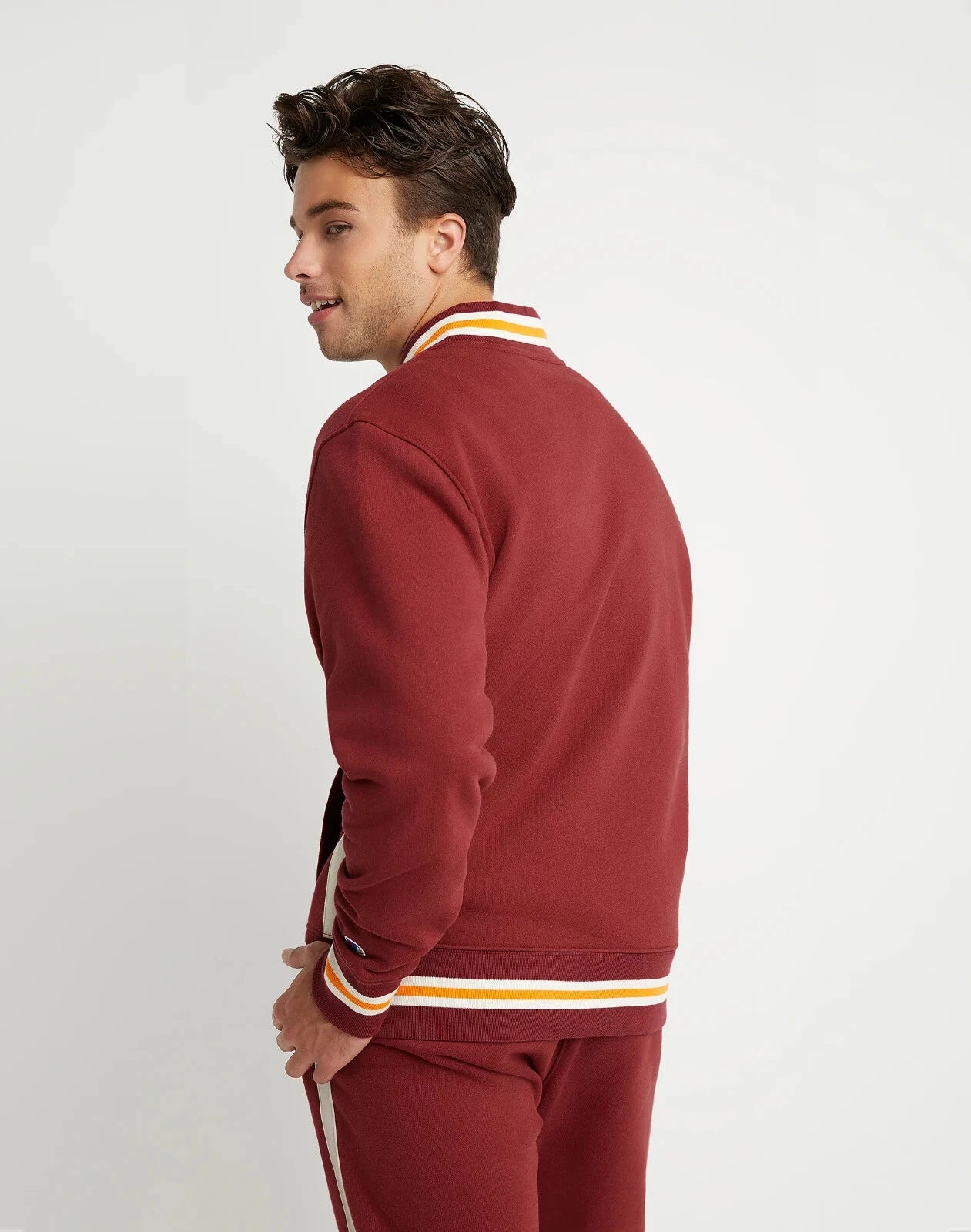 Champion V74895 Men's Champion Reverse Weave 1/4 Zip Embroidered Track Letter Jacket Cardinal (Only MEDIUM Left)