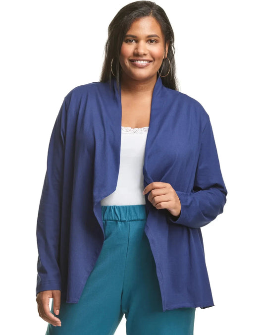 JMS Knit Studios Jersey Lightweight Open Swing Matchable Plus Size Cardigan Sweater Navy (Pick Size 1X-5X)