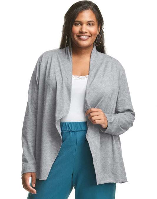 JMS Knit Studios Jersey Lightweight Open Swing Matchable Plus Size Cardigan Sweater Gray Heather (Pick Size 1X-5X)