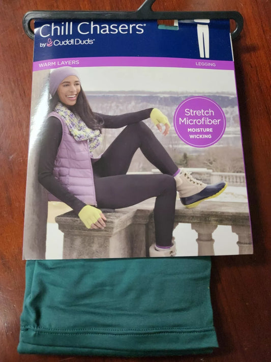 Cuddl Duds CD9685 Womens Chill Chasers Warm Layers Stretch Microfiber Plus Size Leggings Juniper Green (Pick 1X - 3X)