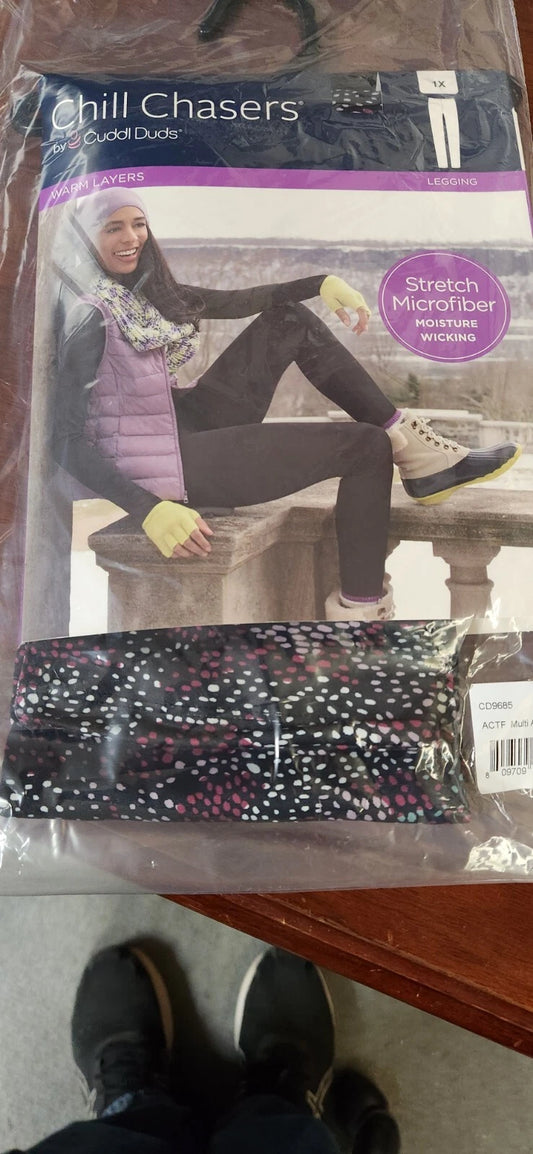 Cuddl Duds CD9685 Womens Chill Chasers Warm Layers Stretch Microfiber Plus Size Leggings Dot Print (Pick 1X - 3X)