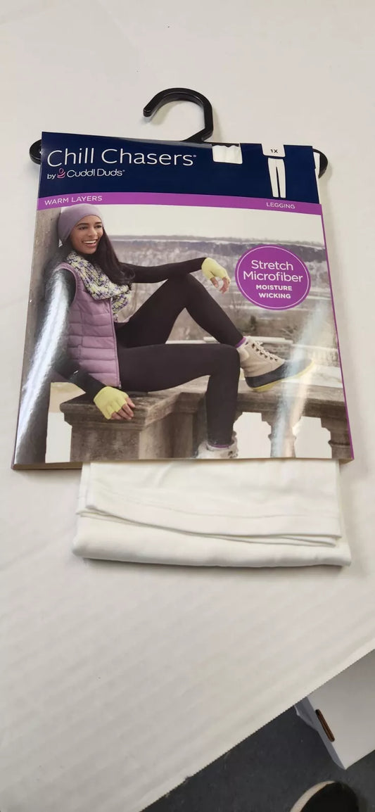 Cuddl Duds CD9685 Womens Chill Chasers Warm Layers Stretch Microfiber Plus Size Leggings Ivory (Pick 1X - 3X)