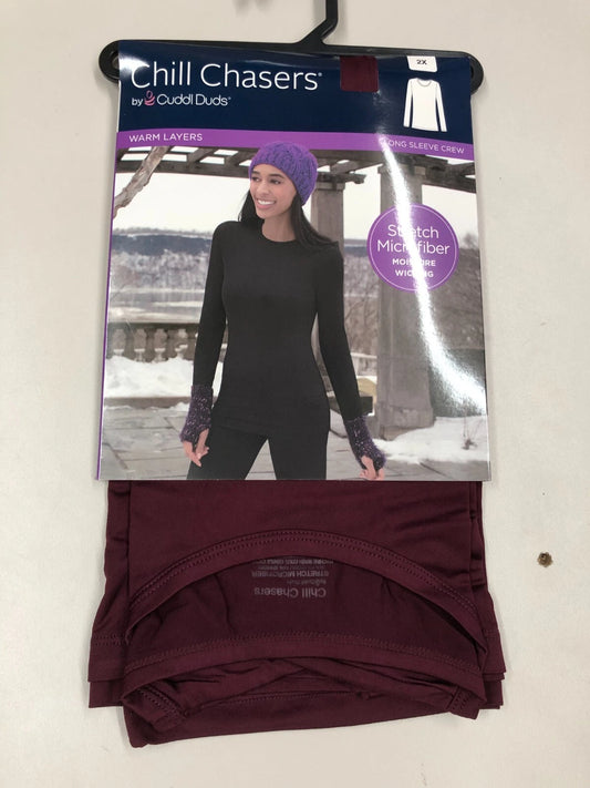 Cuddl Duds CD9485 Womens Chill Chasers Warm Layers Long Sleeve Plus Size Crew Shirt Burgundy Fig (Pick 1X - 3X)
