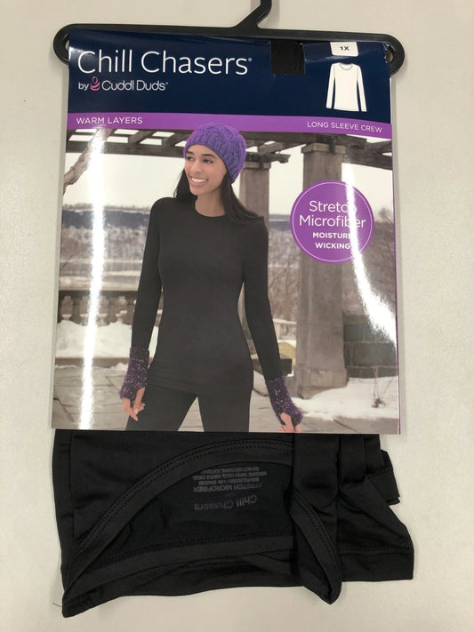 Cuddl Duds CD9485 Womens Chill Chasers Warm Layers Long Sleeve Plus Size Crew Shirt Black (Pick 1X - 3X)